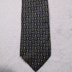 Brioni 100% silk blue gold geometric tie 61"